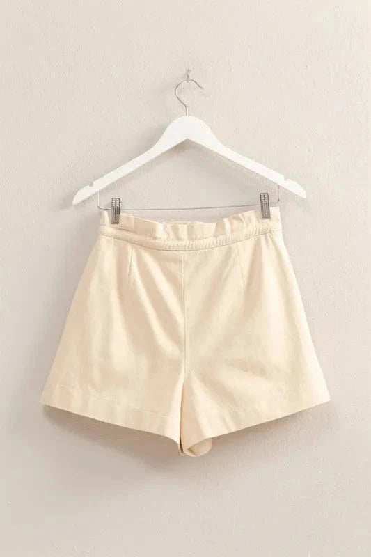 HYFVE High-Waisted Washed Twill Paperbag Shorts - Trendsi - Flyclothing LLC