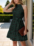 Frill Grecian Neck Tie Waist Mini Dress - Trendsi - Flyclothing LLC