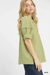 Umgee Textured Puff Sleeve Top - Trendsi - Flyclothing LLC