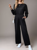 Tied Round Neck Wide Leg Jumpsuit - Trendsi