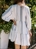 Tassel Striped Tie Neck Batwing Sleeve Dress - Trendsi - Flyclothing LLC