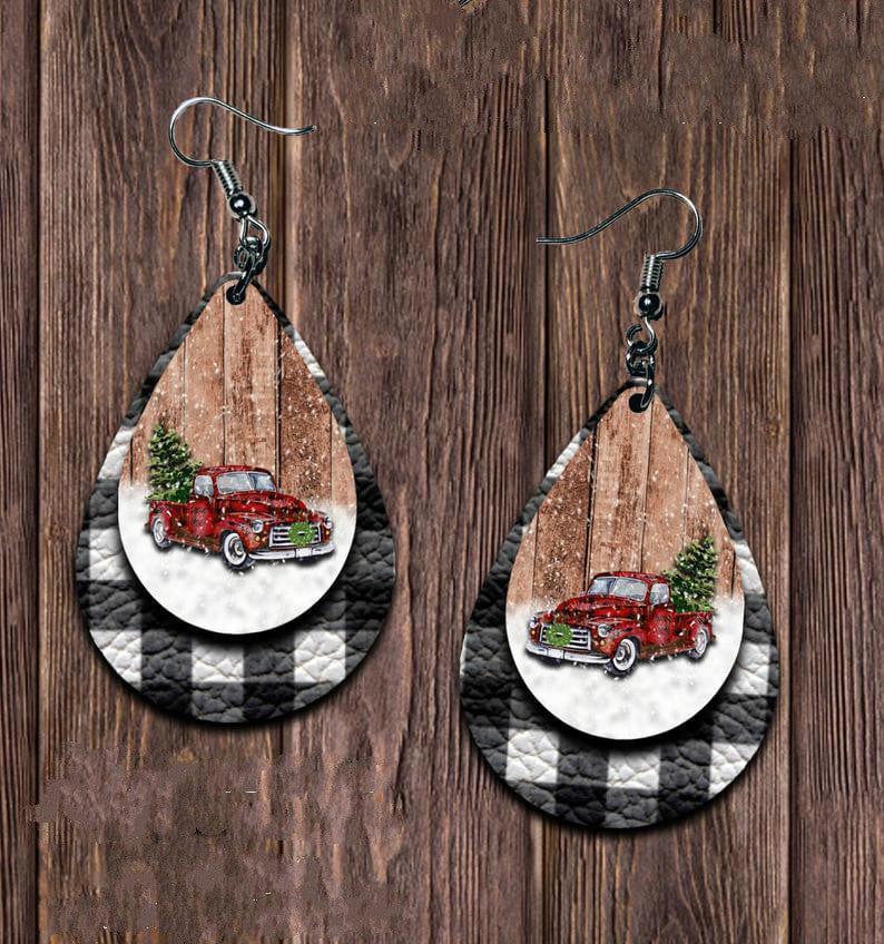 PU Leather Plaid Teardrop Earrings - Trendsi
