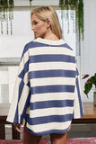 Oh Striped Johnny Collar Long Sleeve T-Shirt - Trendsi