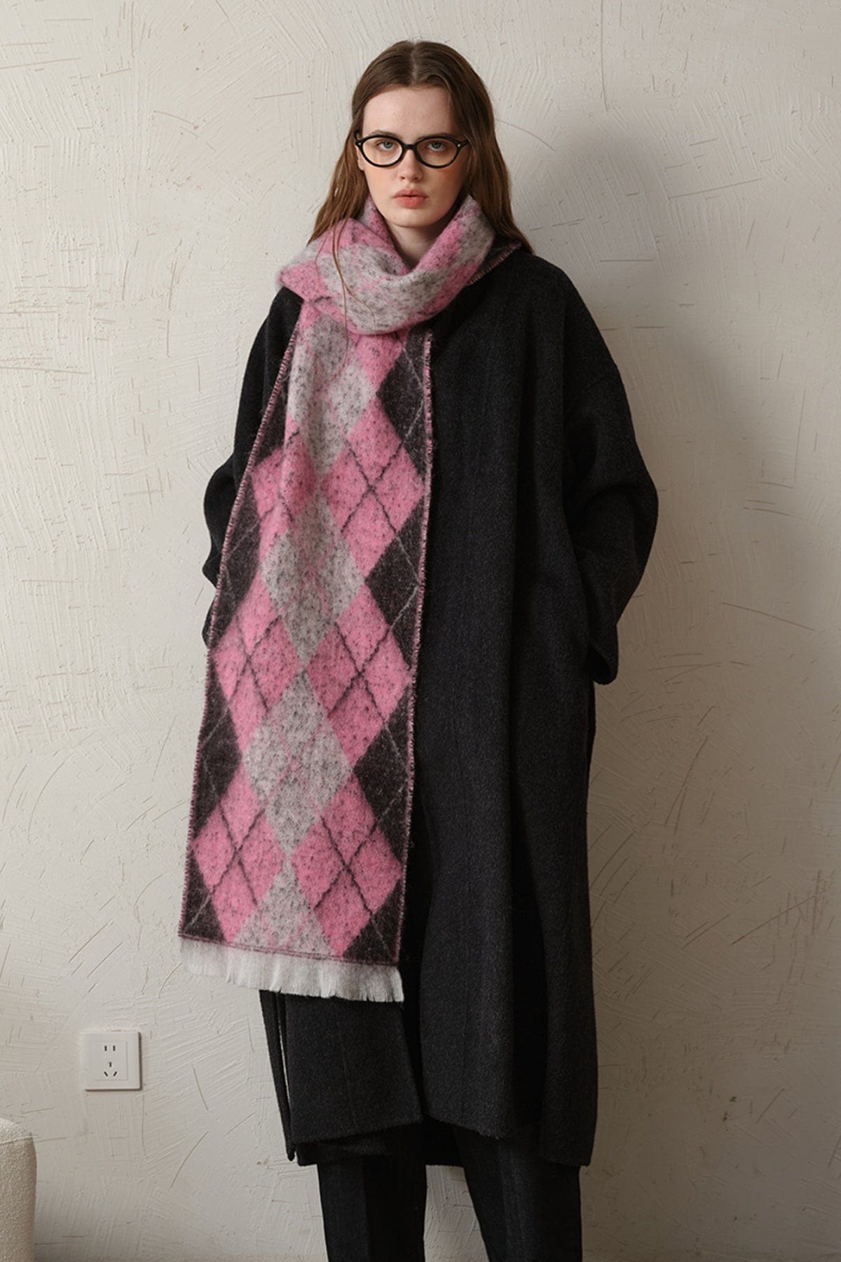 Fringe Argyle Polyester Scarf - Trendsi
