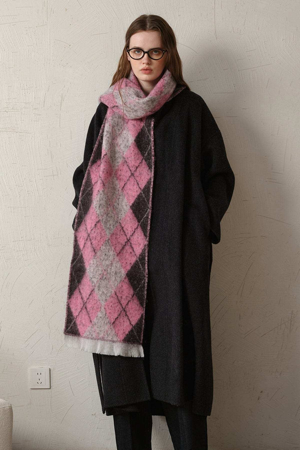 Fringe Argyle Polyester Scarf - Trendsi - Flyclothing LLC