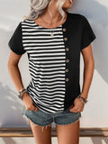 Striped Round Neck Short Sleeve T-Shirt - Trendsi