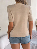Openwork Round Neck Short Sleeve Knit Top - Trendsi - Flyclothing LLC