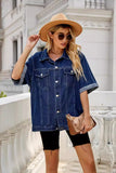 Button Down Half Sleeve Denim Jacket - Trendsi