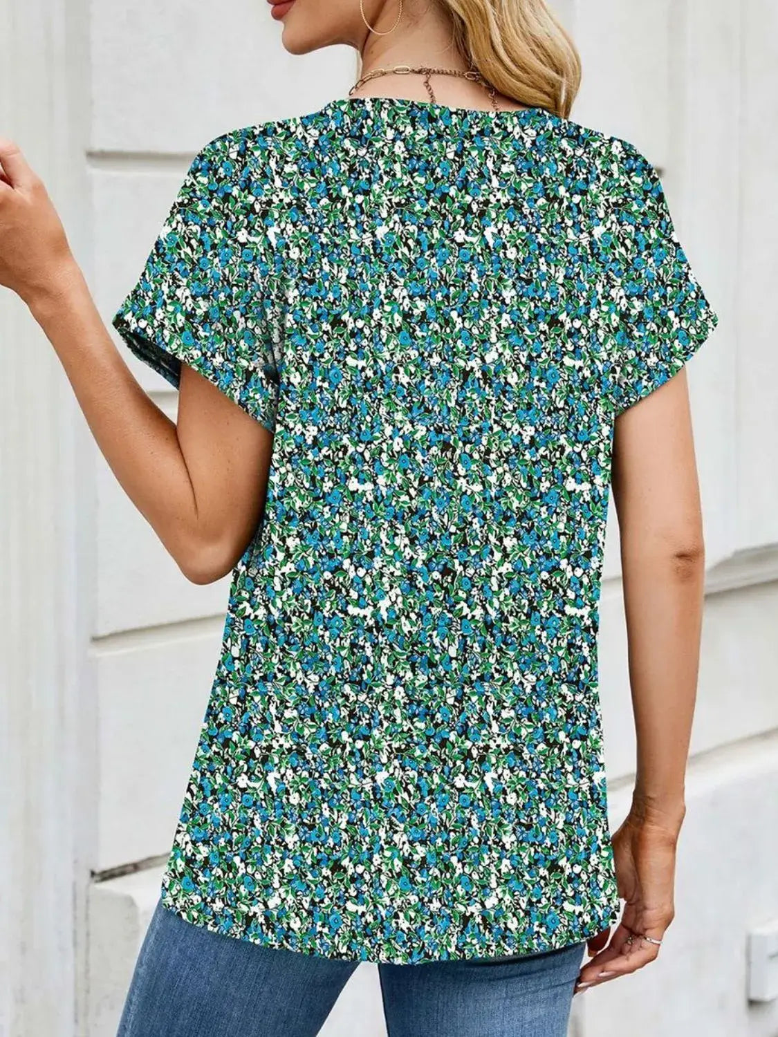 Printed Round Neck Short Sleeve Top - Trendsi - Flyclothing LLC