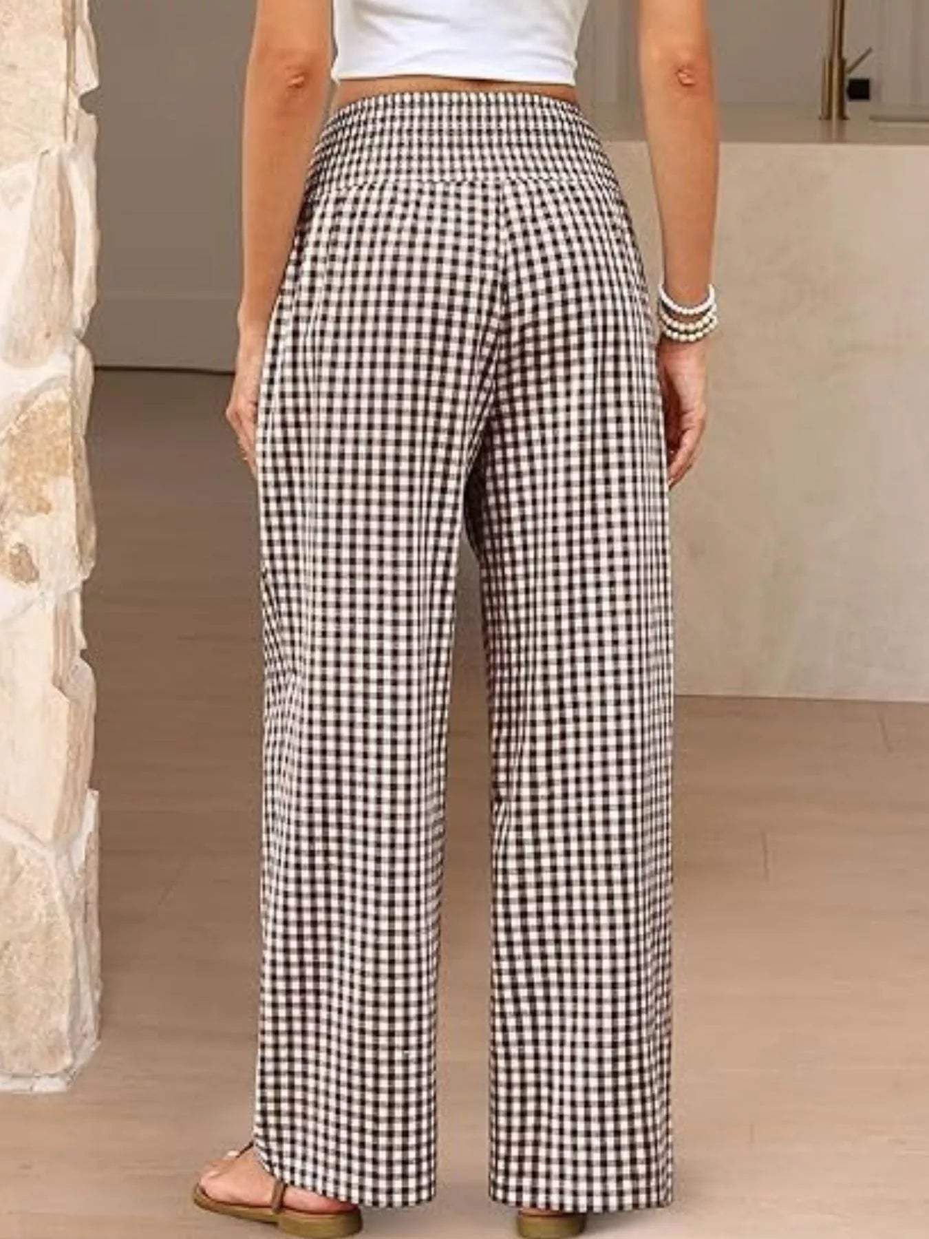 Gingham Wide-Leg Pants - Trendsi - Flyclothing LLC
