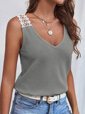 Full Size Lace Detail V-Neck Tank - Trendsi