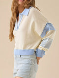 Color Block Dropped Shoulder Sweater - Trendsi - Flyclothing LLC