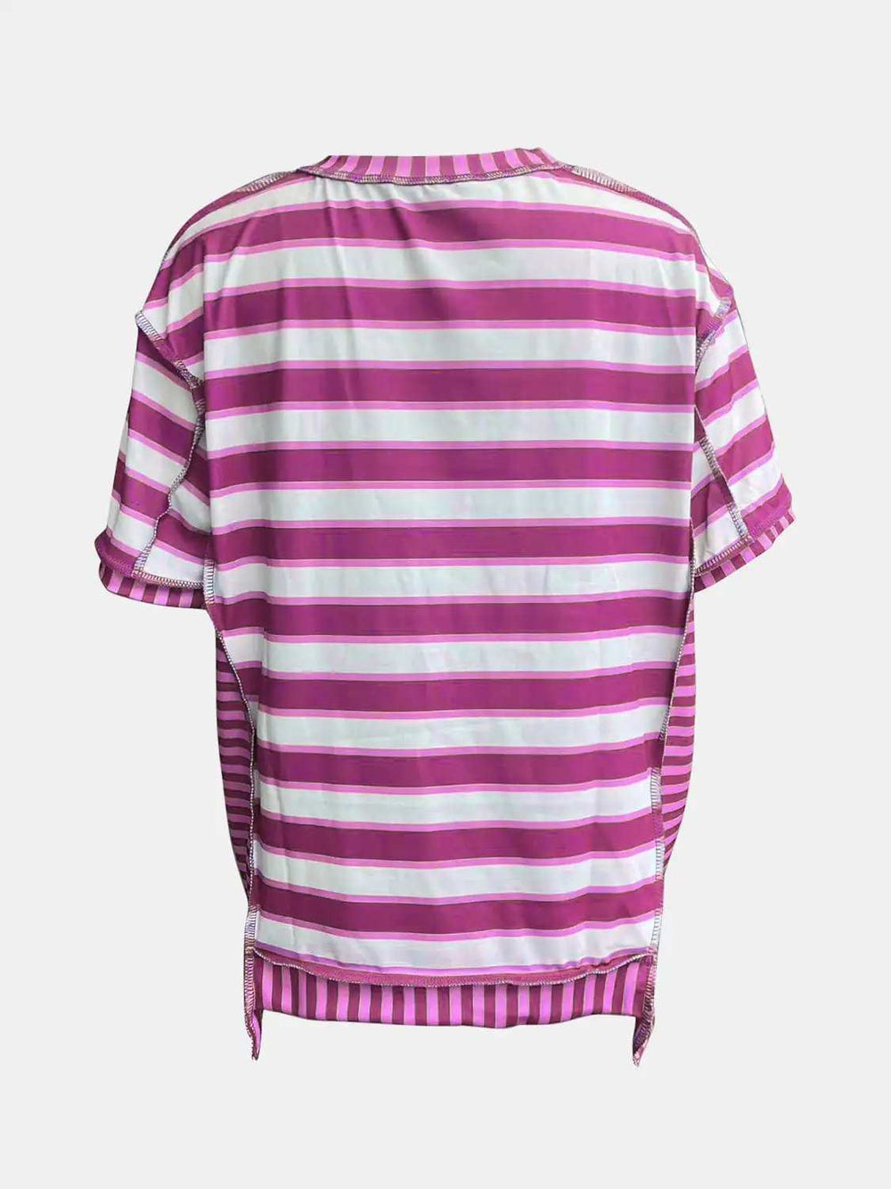 Full Size Contrast Stitching Striped Round Neck T-Shirt - Trendsi - Flyclothing LLC