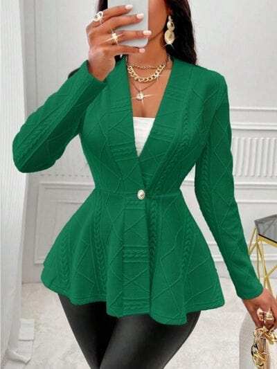 One Button Textured Peplum Cardigan - Trendsi - Flyclothing LLC