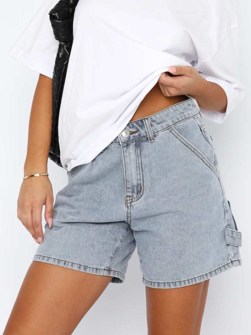 Washed High Rise Denim Shorts - Trendsi - Flyclothing LLC