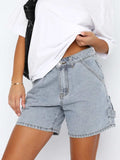 Washed High Rise Denim Shorts - Trendsi - Flyclothing LLC