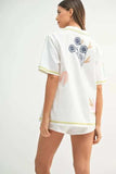 MABLE Embroidered Button Down Shirt and Shorts Set - Trendsi - Flyclothing LLC
