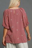 Umgee Full Size Linen Blend Ribbon Embroidered Top Plus Size - Trendsi - Flyclothing LLC