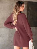 Perfee V-Neck Long Sleeve Sweater Dress - Trendsi
