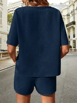 Waffle-Knit Half Sleeve Top and Shorts Set - Trendsi - Flyclothing LLC