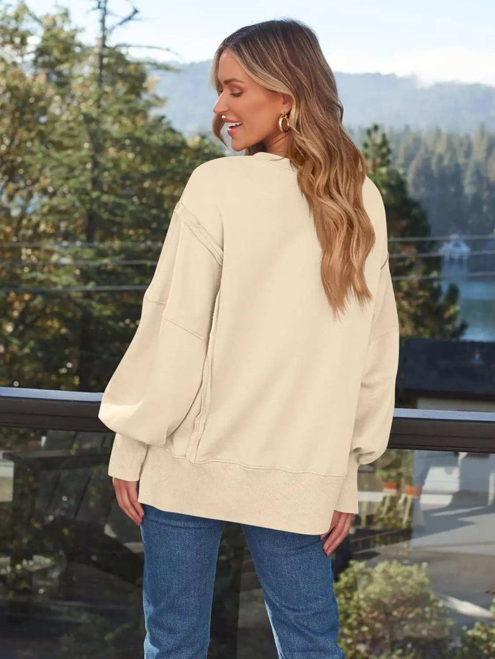 Slit Round Neck Long Sleeve Sweatshirt - Trendsi - Flyclothing LLC