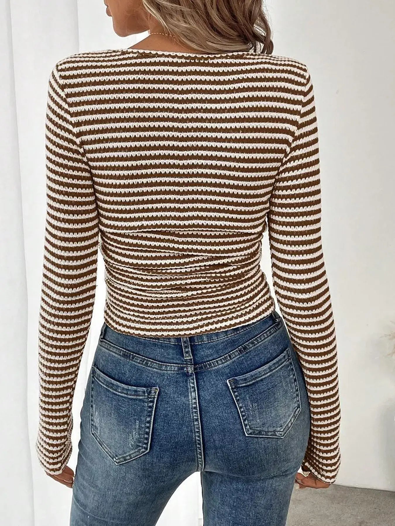 Striped Square Neck Long Sleeve T-Shirt - Trendsi - Flyclothing LLC