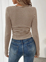 Striped Square Neck Long Sleeve T-Shirt - Trendsi - Flyclothing LLC