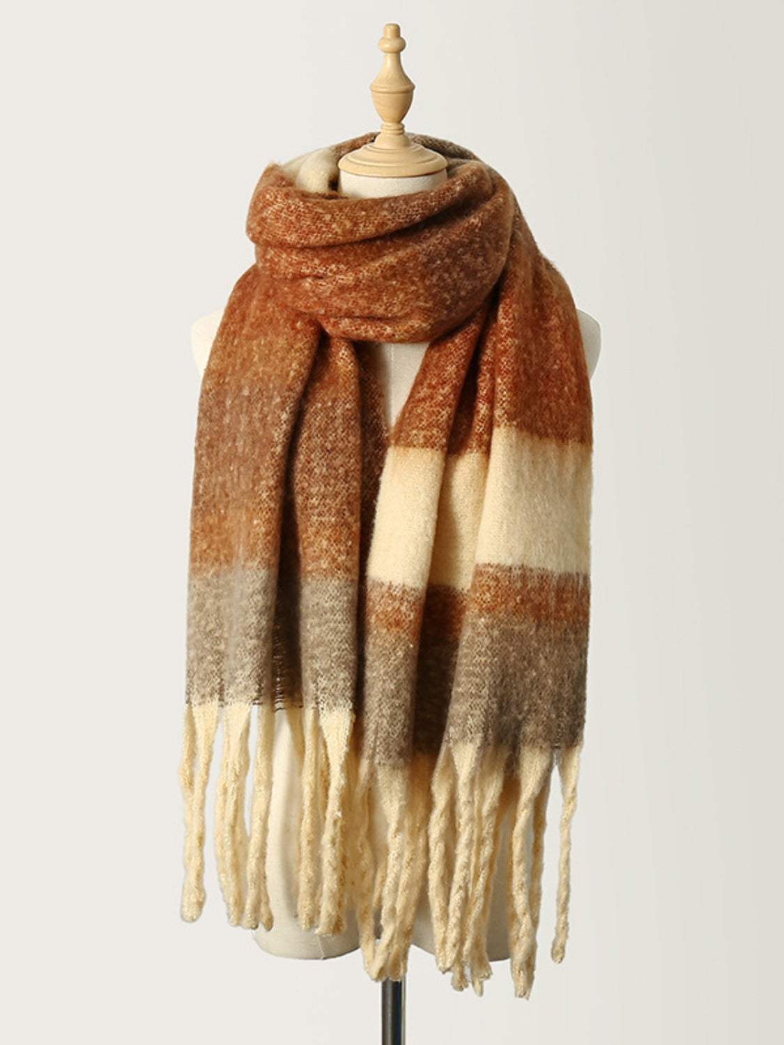 Fringe Color Block Polyester Scarf - Trendsi - Flyclothing LLC