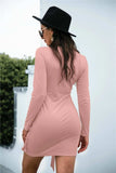 Tied Round Neck Long Sleeve Mini Dress - Trendsi - Flyclothing LLC