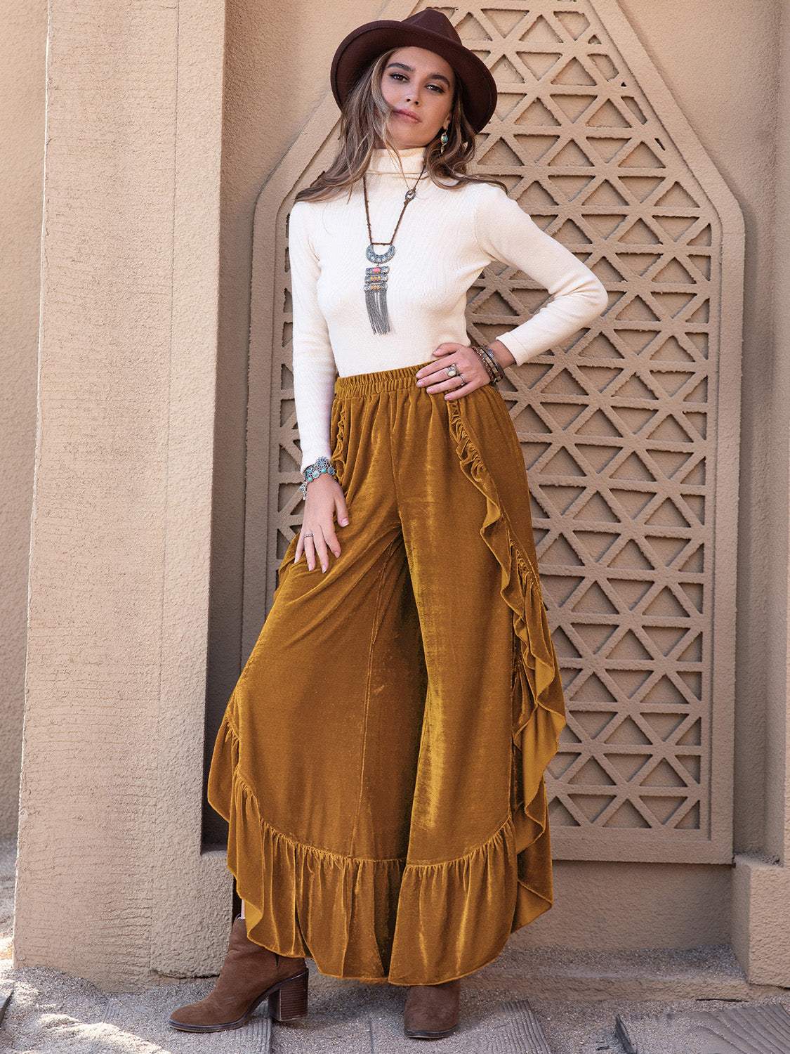Slit Ruffled Wide Leg Pants - Trendsi - Flyclothing LLC