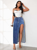 High Rise Slit Denim Skirt - Trendsi - Flyclothing LLC