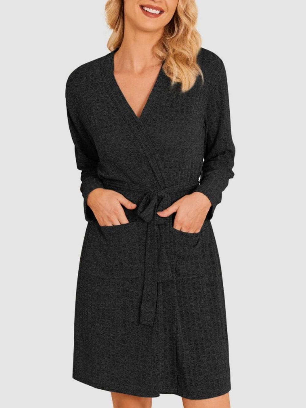 Tied Solid Lounge Nightgown with Pockets - Trendsi - Flyclothing LLC