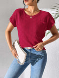 Round Neck Short Sleeve Knit Top - Trendsi - Flyclothing LLC