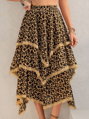 Lace Detail Layered Printed Skirt - Trendsi
