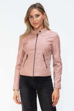Snobbish Faux Leather Zip Up Drawstring Hooded Jacket - Trendsi - Flyclothing LLC