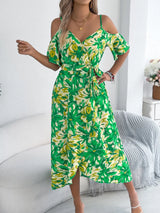 Printed Cold Shoulder Midi Cami Dress - Trendsi - Flyclothing LLC