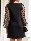 Round Neck Butterfly Mesh Long Sleeve Mini Dress - Trendsi