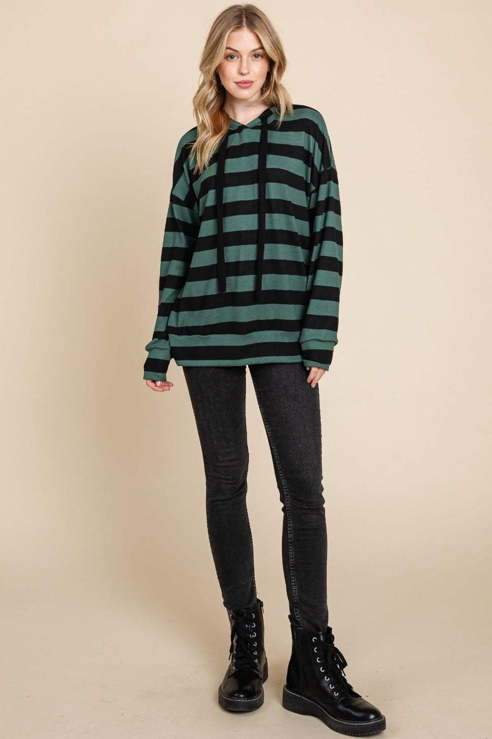 BOMBOM Drawstring Striped Dropped Shoulder Hoodie - Trendsi - Flyclothing LLC
