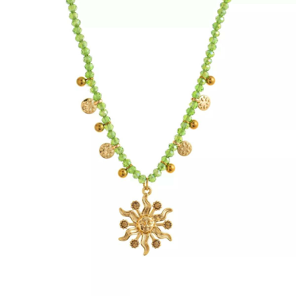 14K Gold-Plated Bead Sun Pendant Necklace - Trendsi - Flyclothing LLC