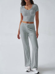 Devine Short Sleeve Top and Drawstring Pants Set - Trendsi