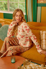 BiBi Floral Print Washed Waffle Thermal Top With Thumb - Trendsi - Flyclothing LLC
