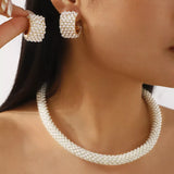 Pearl Embellished Earrings and Necklace Jewelry Set - Trendsi - Flyclothing LLC