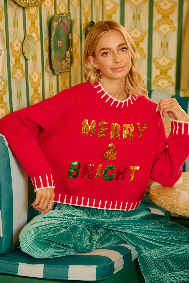 BiBi Christmas Theme Sequin Lattering Sweater - Trendsi - Flyclothing LLC