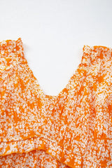 Floral Print Smocked V Neck Wide Sleeve Maxi Dress - Trendsi - Flyclothing LLC
