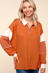 Haptics Color Block Exposed Seam Long Sleeve Top - Trendsi