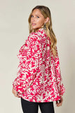Double Take Full Size Printed Ruffle Trim Balloon Sleeve Shirt - Trendsi - Flyclothing LLC