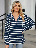 Drawstring Striped Long Sleeve Hoodie - Trendsi - Flyclothing LLC