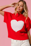 BiBi Rib Banded Heart Pattern Valentines Sweater - Trendsi - Flyclothing LLC