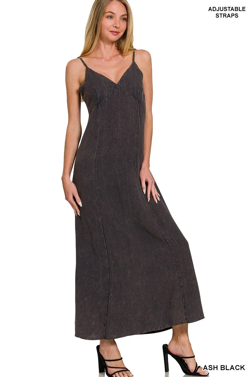 Zenana Mineral Washed Rayon Challis Cami Dress - Trendsi