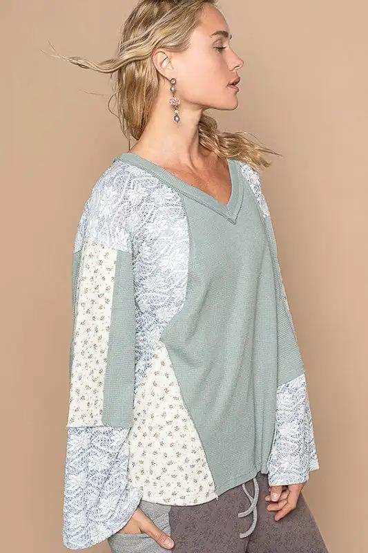 POL Lace Floral Round Neck Knit Top - Trendsi - Flyclothing LLC